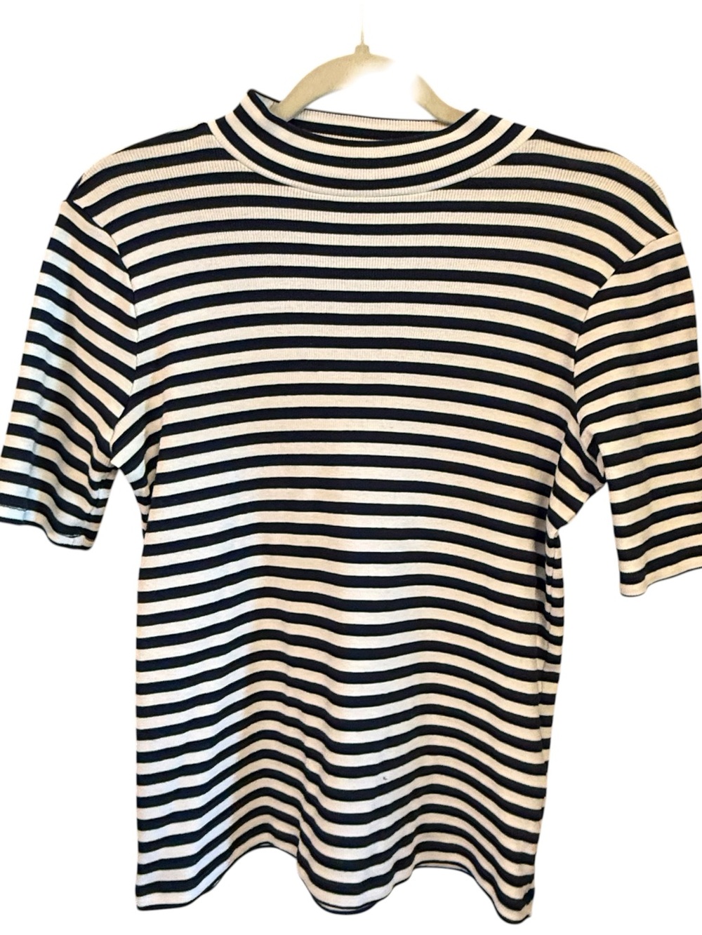 Madewell Navy and White Striped Short Sleeve Top